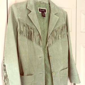 Mint green fringe suede jacket M